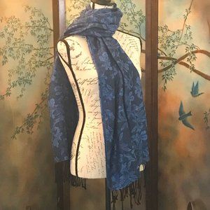 AMA WATERWAYS Blue Floral Metallic Thread Scarf/Wrap